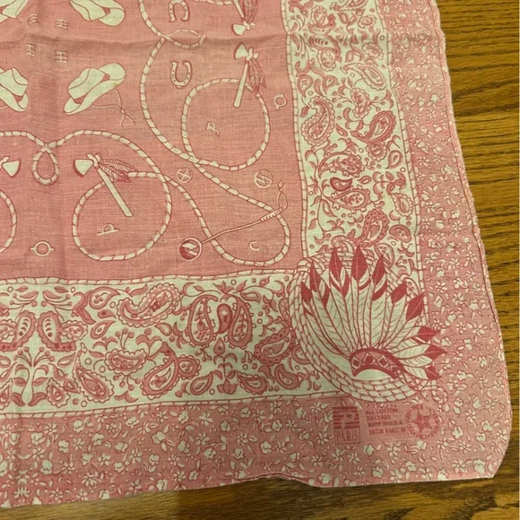 Vintage Paris Accessories Pink Cowboys and Indians Paisley 100% Cotton Bandana - Picture 7 of 10